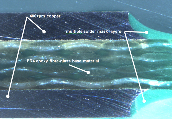400µm-copper-PCB cross section